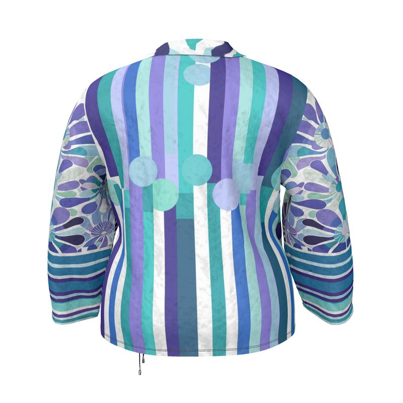 Calm Waters Abstract Stripe Floral Wrap Blazer