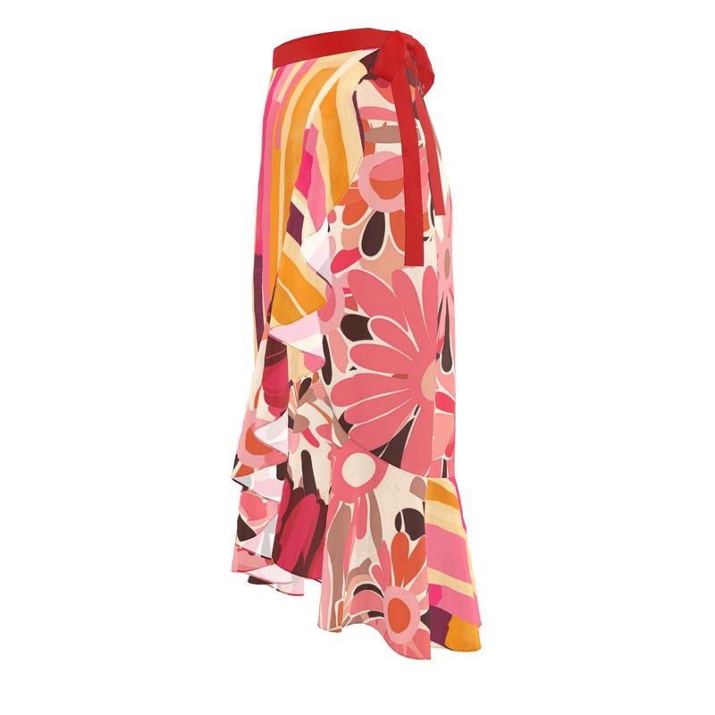 Pink Pleasure Principle Floral Stripe Wrap Skirt