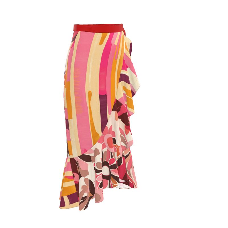 Pink Pleasure Principle Floral Stripe Wrap Skirt