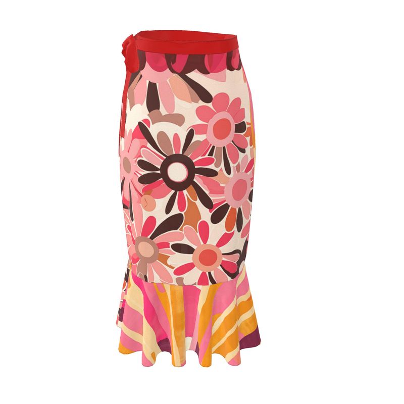 Pink Pleasure Principle Floral Stripe Wrap Skirt