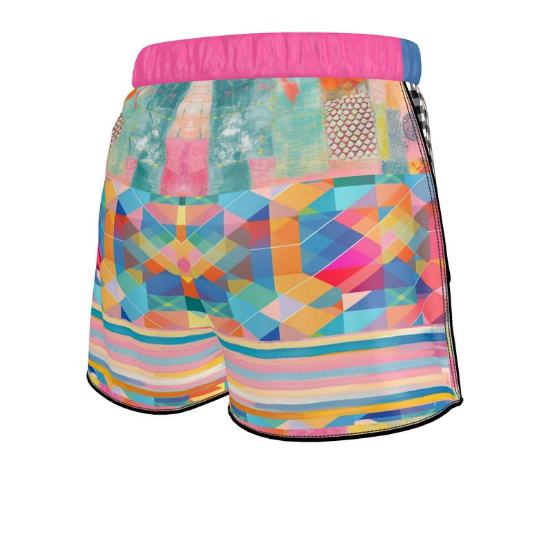 Serene Buddha Pink Patchwork Print Pajama Shorts