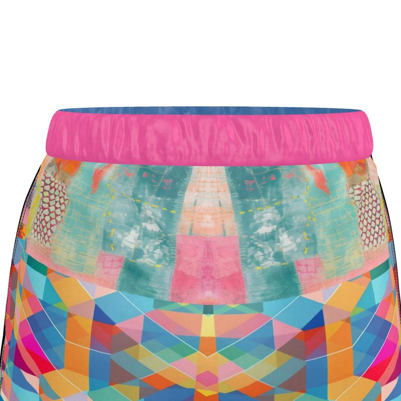 Serene Buddha Pink Patchwork Print Pajama Shorts