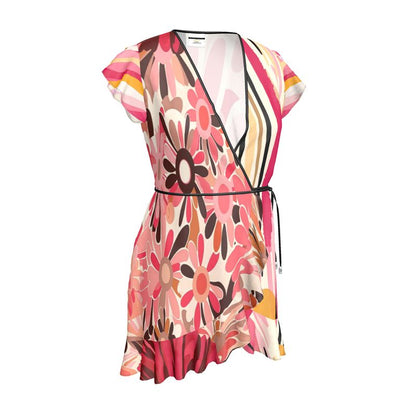 Cherry Blossom in Abstract Floral Wrap-Front Dress