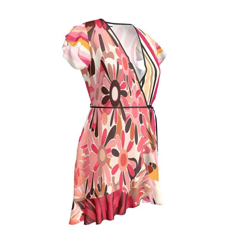 Cherry Blossom in Abstract Floral Wrap-Front Dress