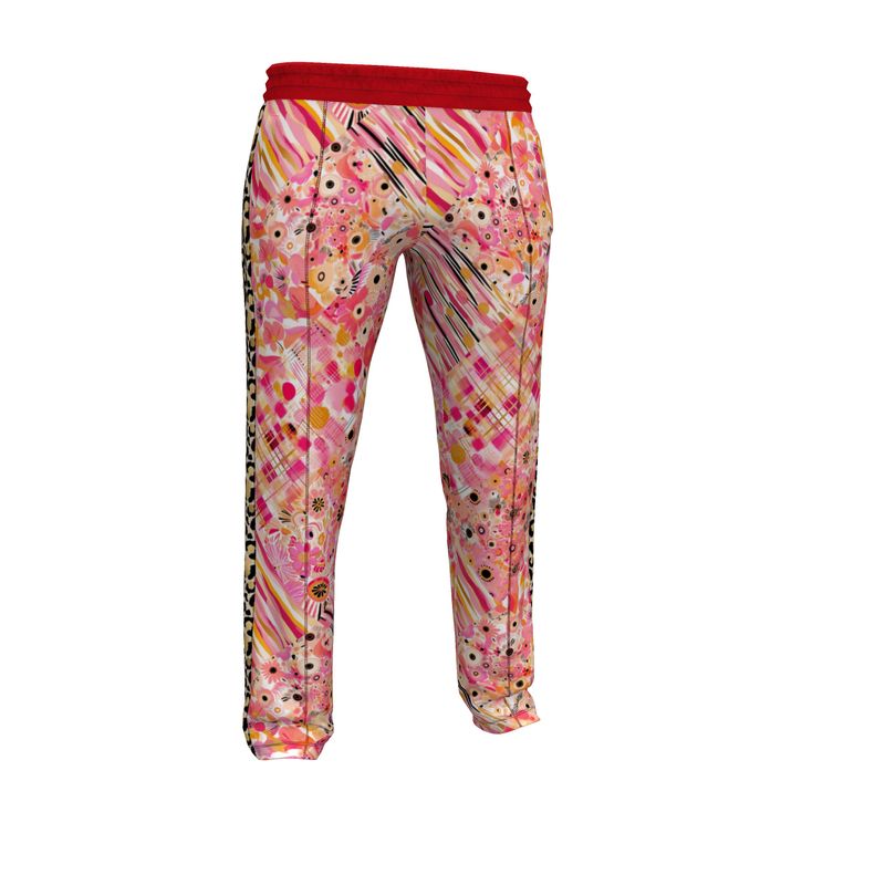 Cherry Blossom Abstract Floral Patchwork Zip Leg Track Pants