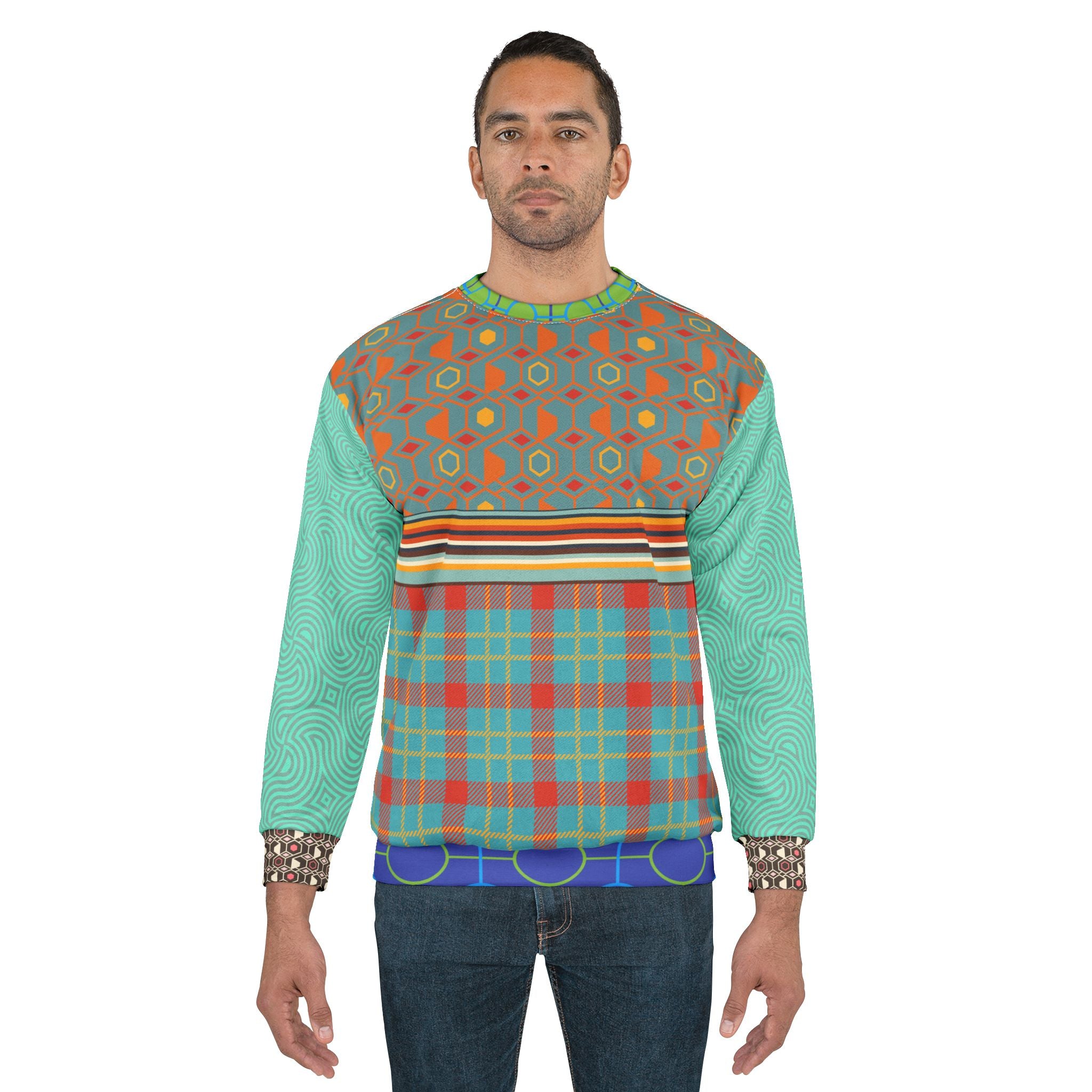 70s Retro Mixed Up Plaid Unisex Sweatshirt (Gold Label)