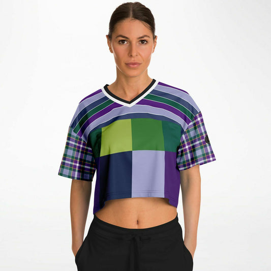 Jersey corto de poliéster ecológico a cuadros con rayas de rugby Purple Crush