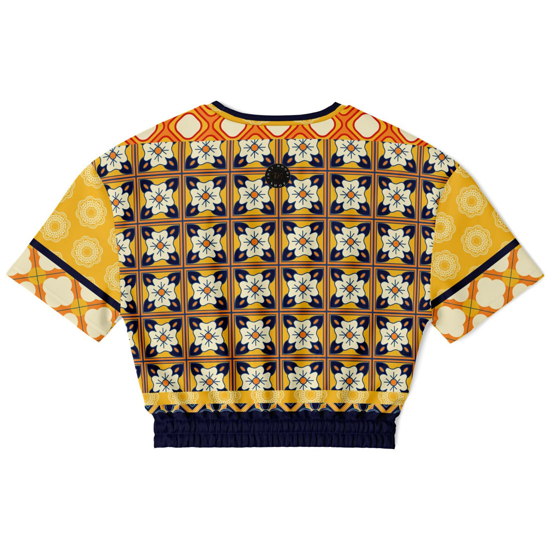 Gypsy Harvest Patchwork Eco-Poly Short Sleeve Cropped Sweater