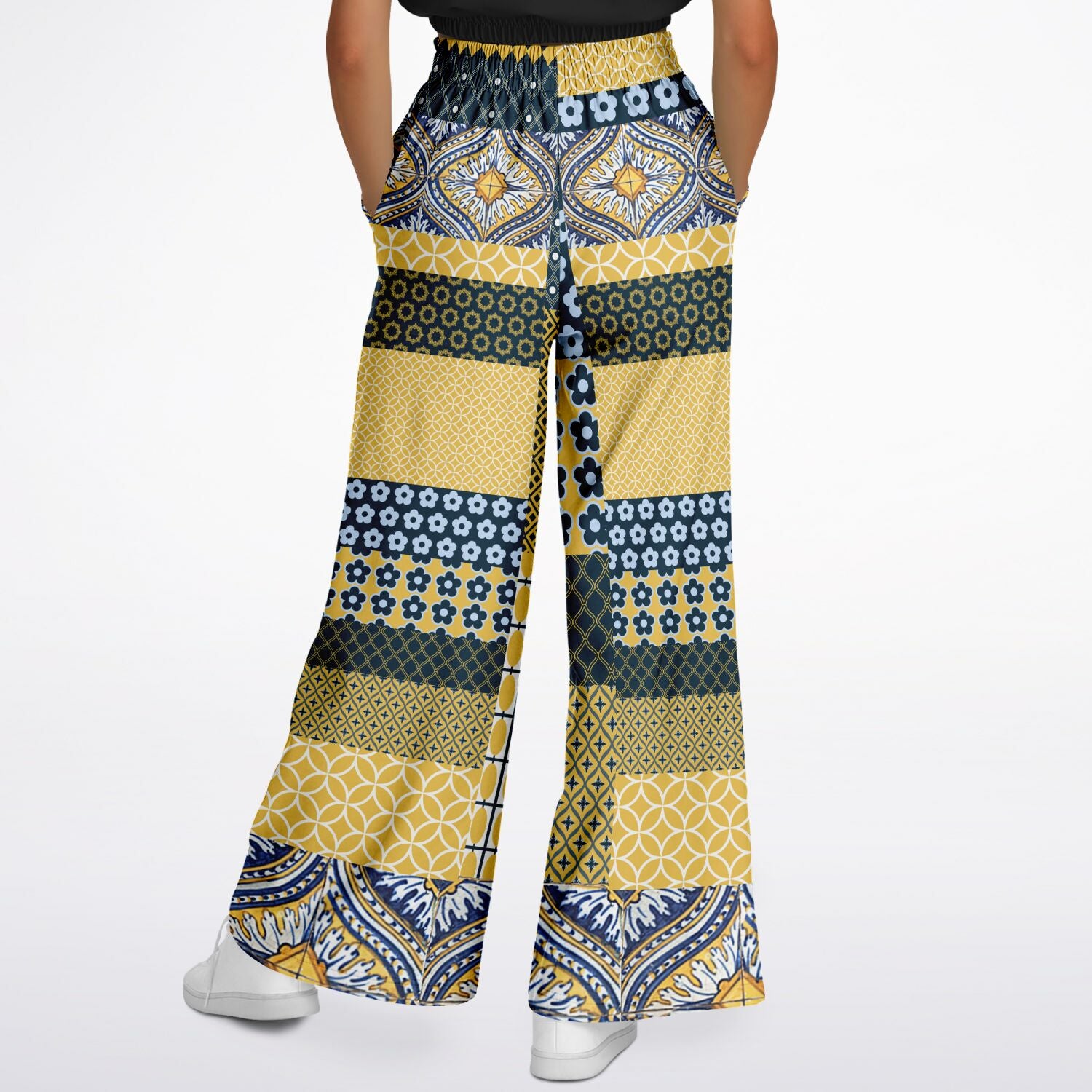 Le Dauphin Patchwork Print Eco-Poly Wide Leg Pants