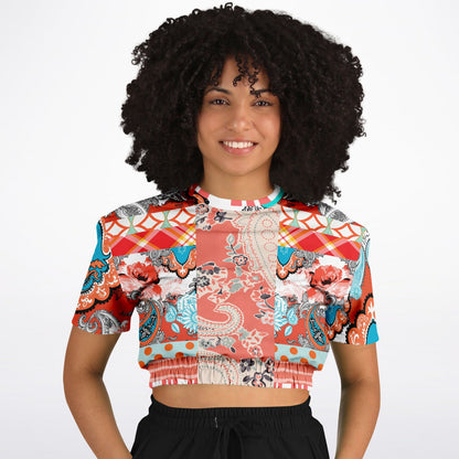 Coral Springs Hippie Patchwork Eco-Poly Short Sleeve Cropped Sweater