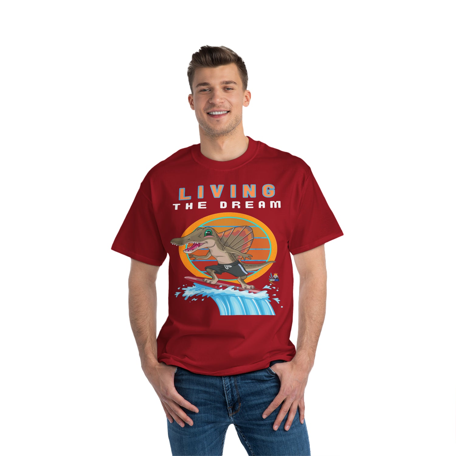 Camiseta pesada Living the Dream Dinosaur Surfer