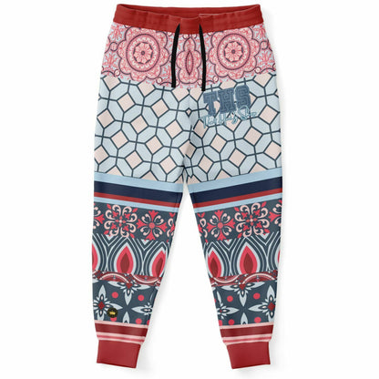 Joggers unisex de poliéster ecológico Montauk Geo Patchwork rosa 