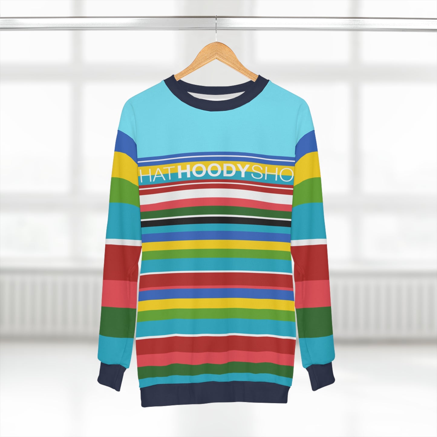 Larimar Seaside Rainbow Rugby Stripe Unisex Sweatshirt