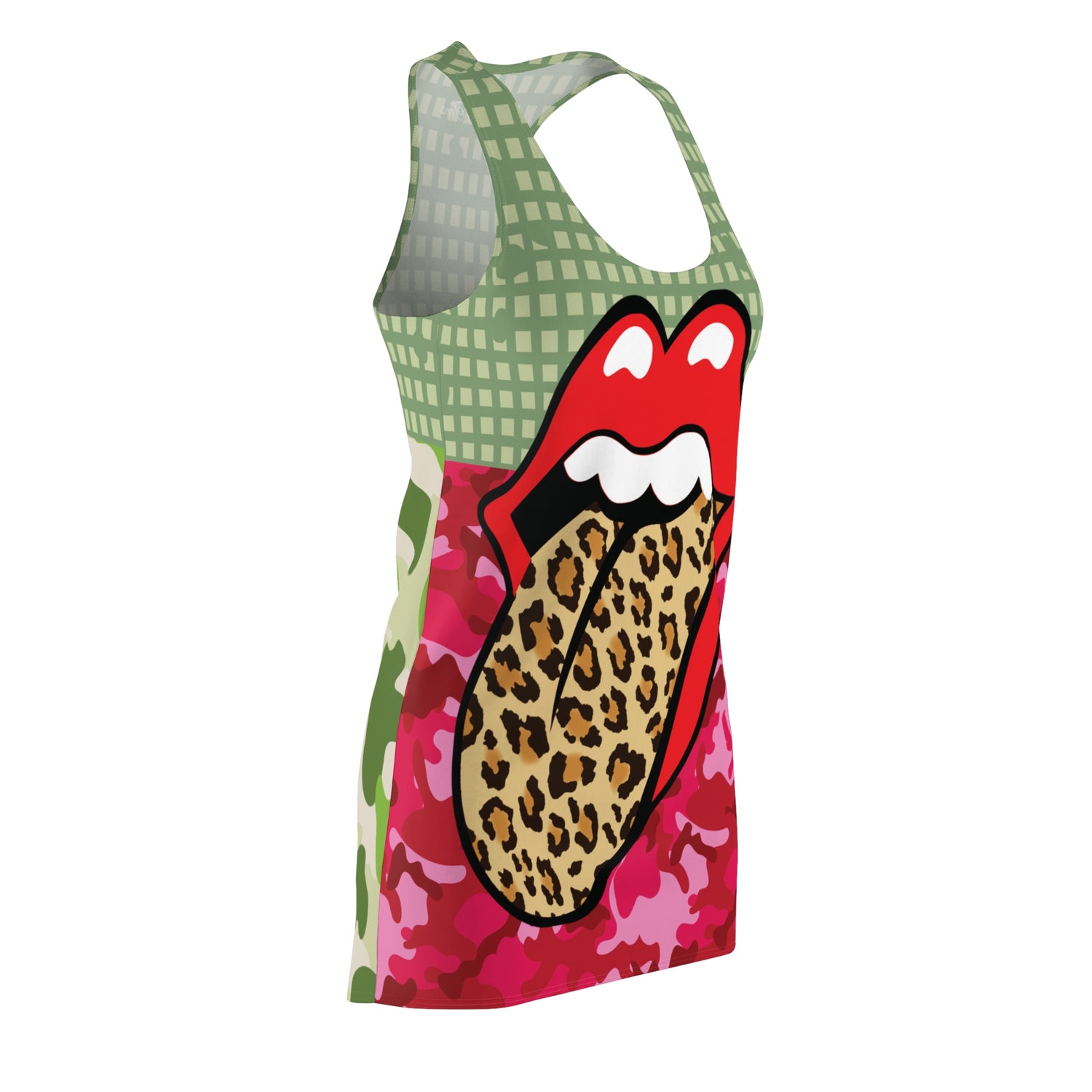 Green Apple Leopard Lips Camouflage Racerback Dress