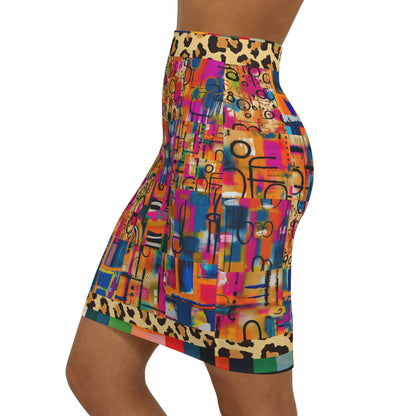 You Got Me Abstract Leopard Graffiti Print Pencil Skirt