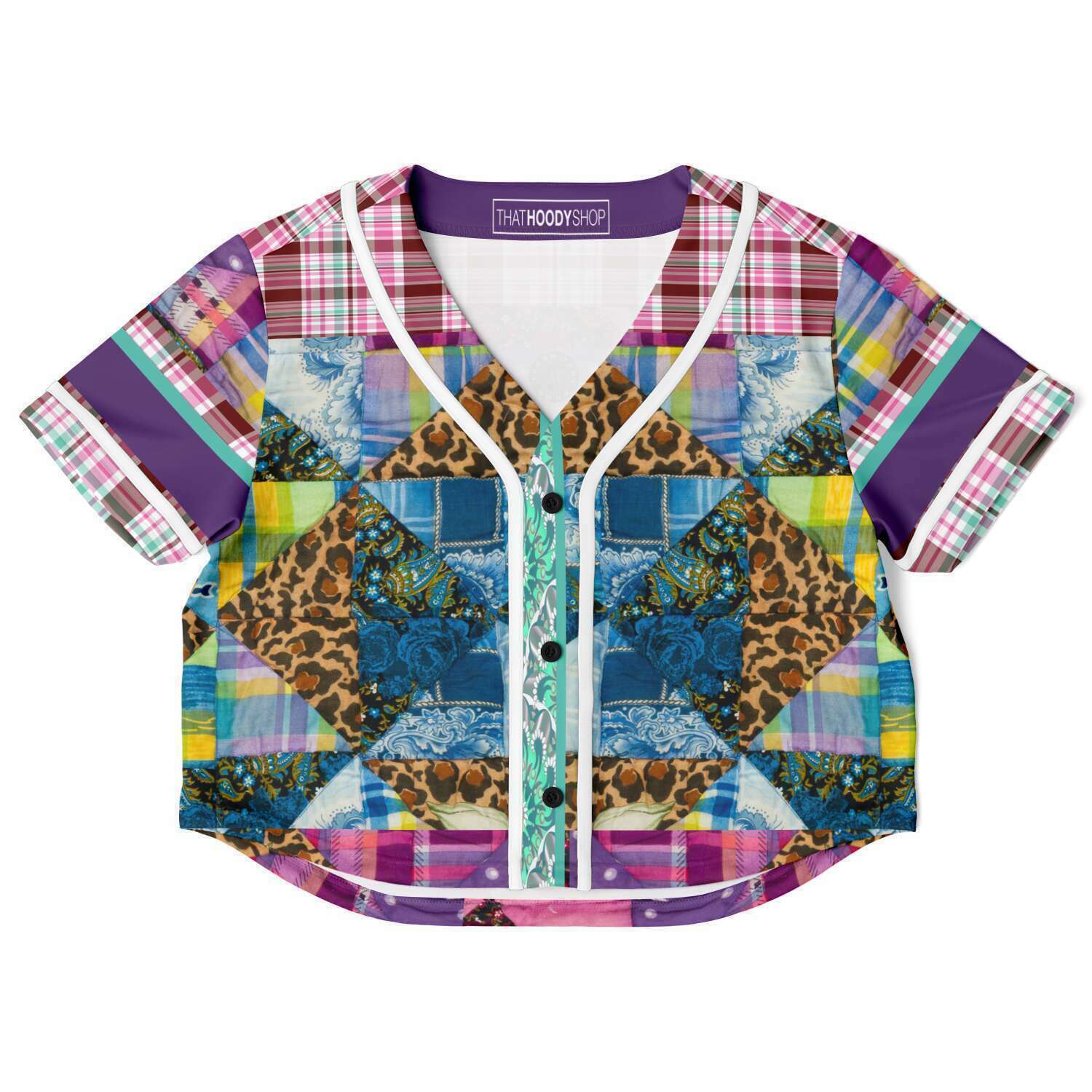 Gypsy Queen Purple Patchwork Eco-Poly Cropped Jersey