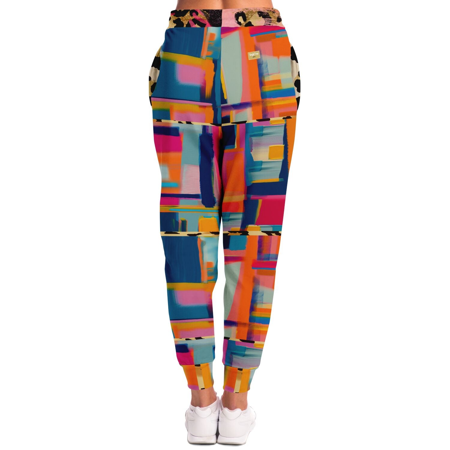 Joggers unisex de poliéster ecológico con bloques de color y libélula azul 