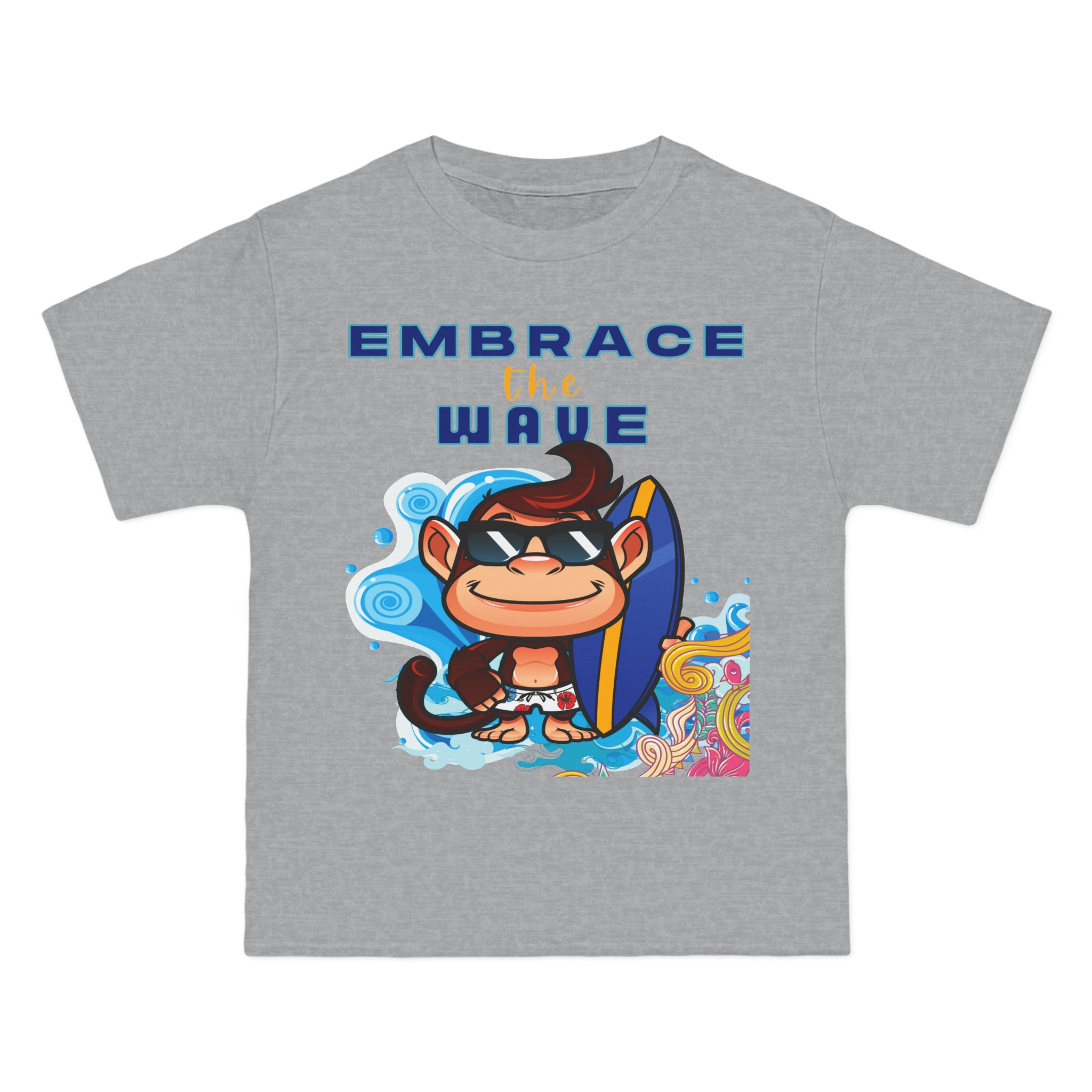 Abraza la camiseta de peso pesado Wave Monkey Surfer