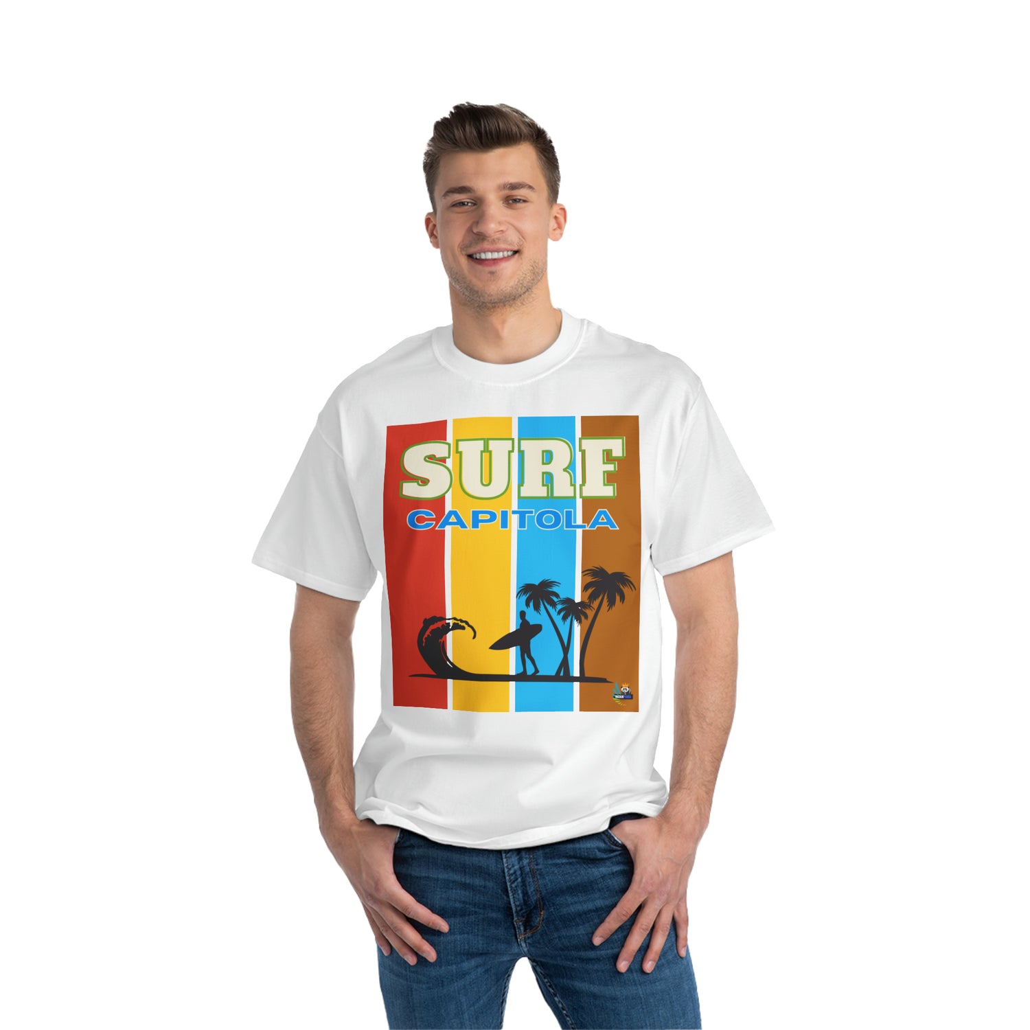 Camiseta pesada con rayas arcoíris de Surf Capitola