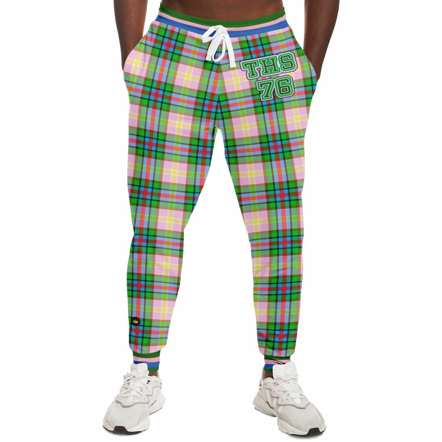 Joggers unisex THS 76 Pink Collegiate Tartan Plaid Eco-Poly 