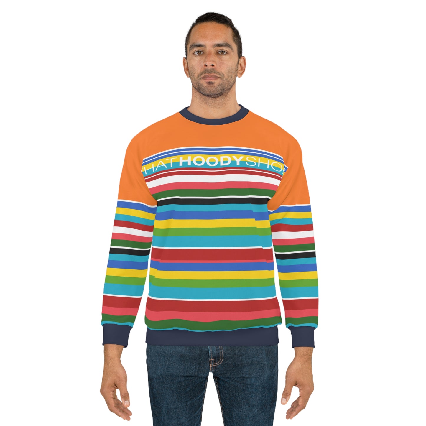 Orange Seaside Rainbow Rugby Stripe Unisex Sweatshirt