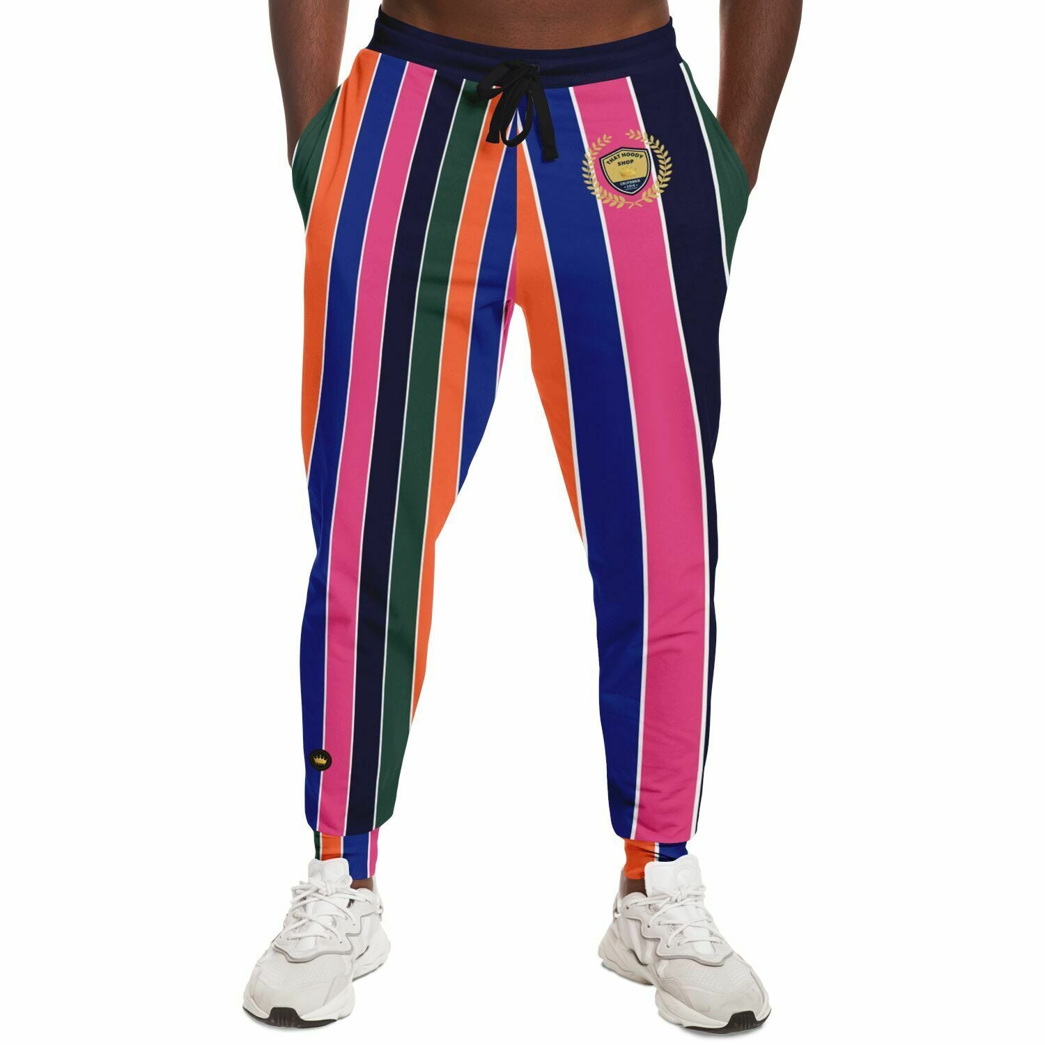 Joggers unisex de poliéster ecológico con rayas de rugby rosa cereza 