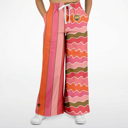 Coral Lipstick Rugby Stripe Eco-Poly Wide Leg Pants