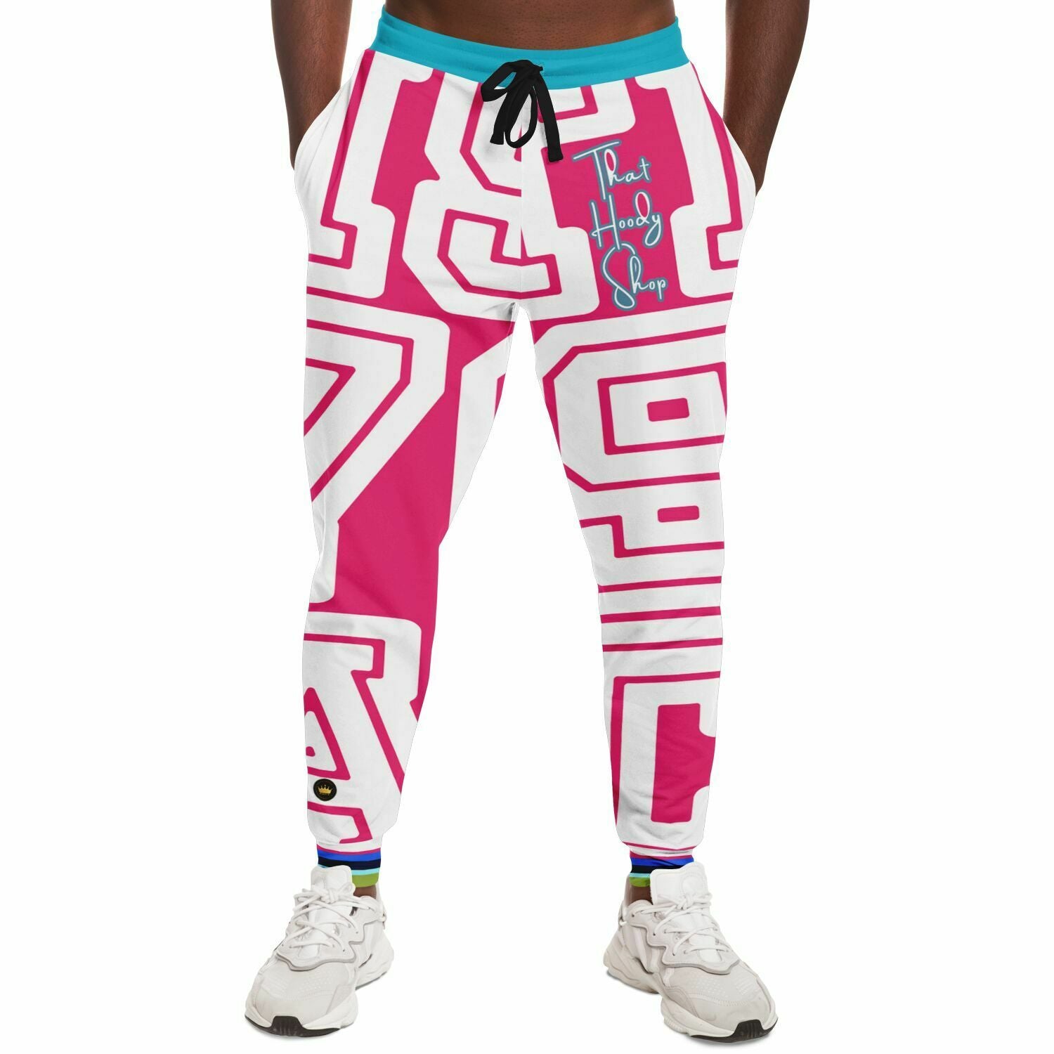 Monograma THS 1976 CA en joggers unisex de poliéster ecológico rosa fuerte 