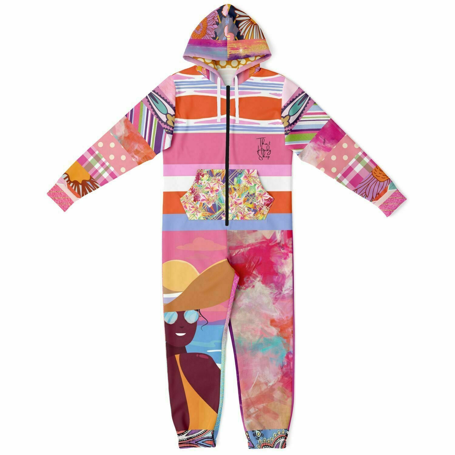 Bahama Mama Mameluco polar unisex con patchwork floral rosa