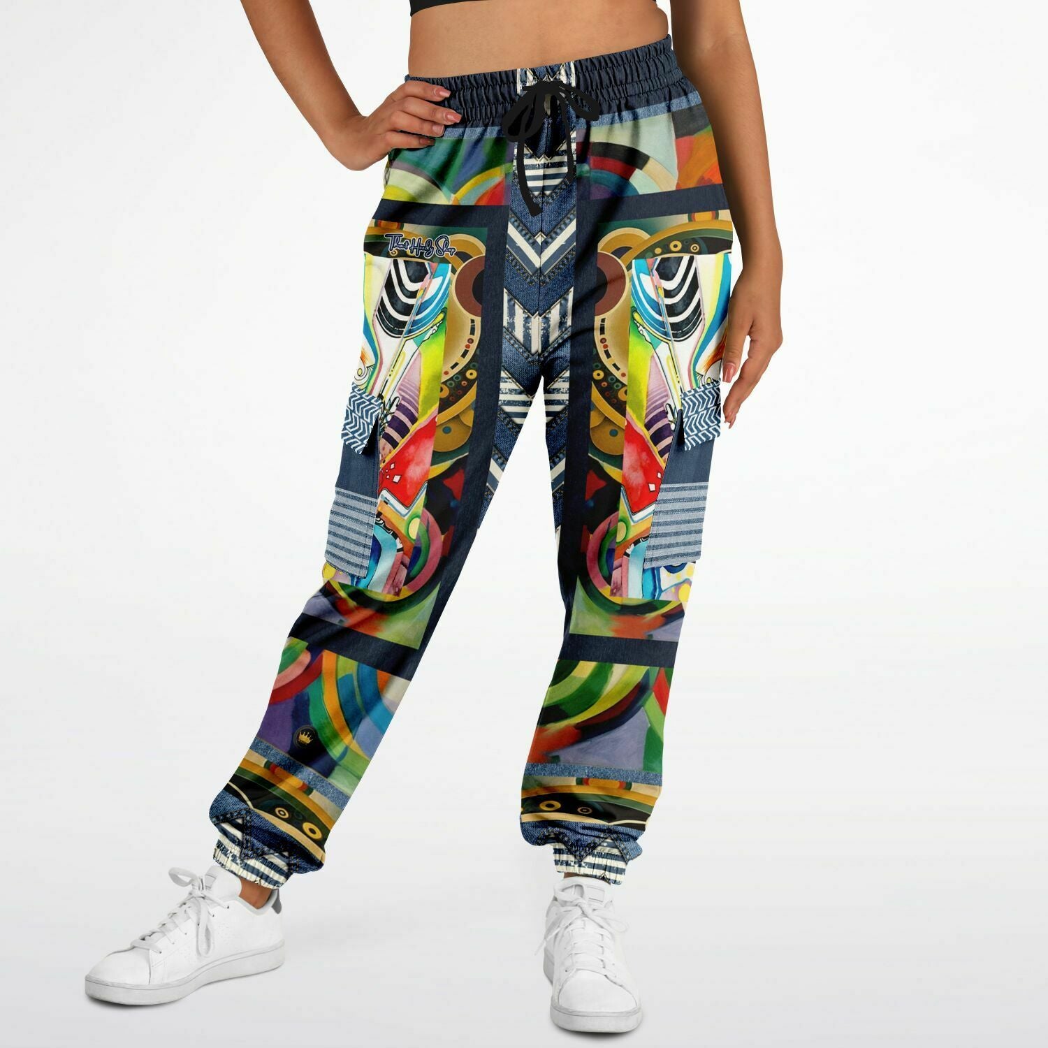 Sphynx of the New Realm Denim Rainbow Swirl Eco-Poly Joggers cargo unisex