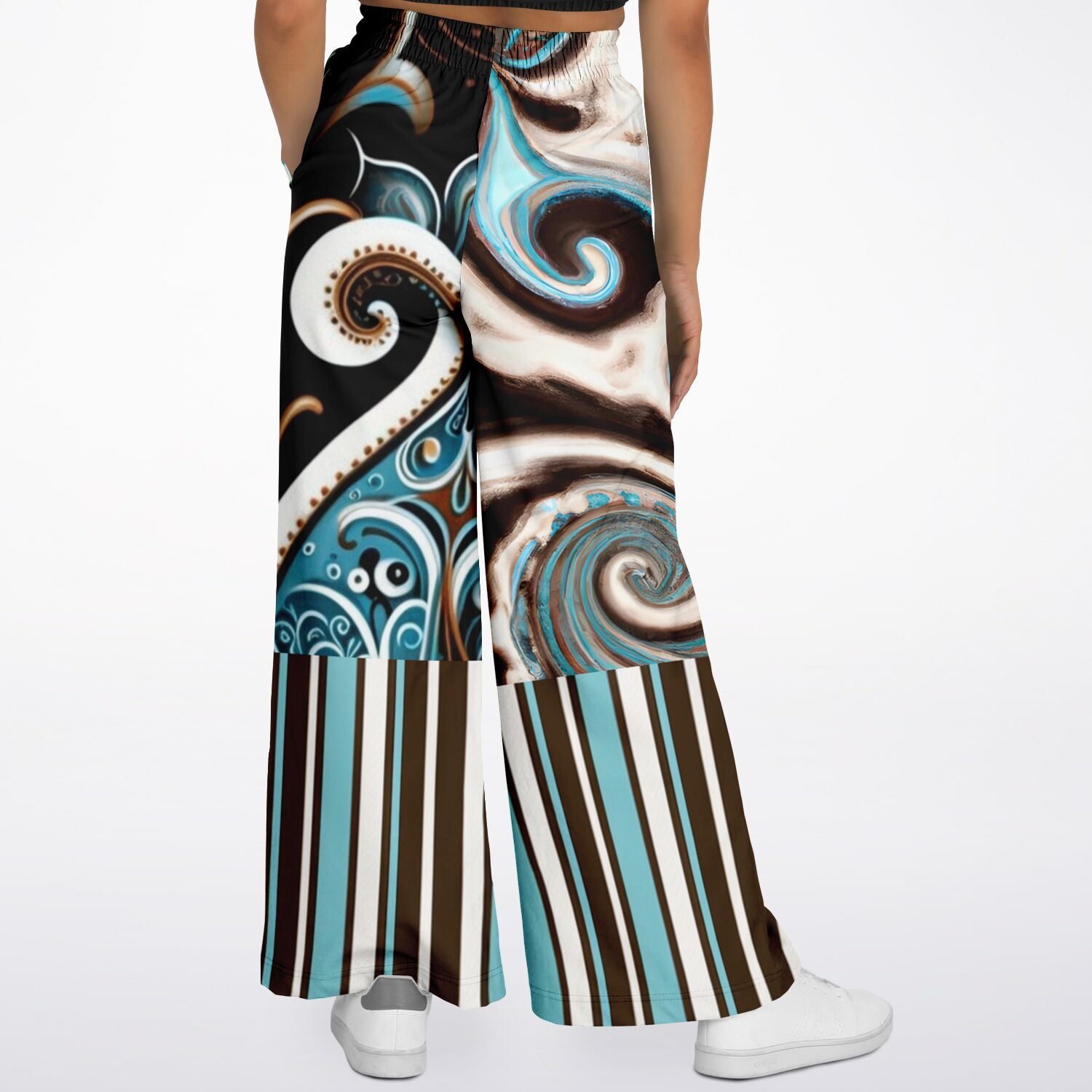 Turk and Caicos Ocean Swirl Eco-Poly Wide Leg Pants