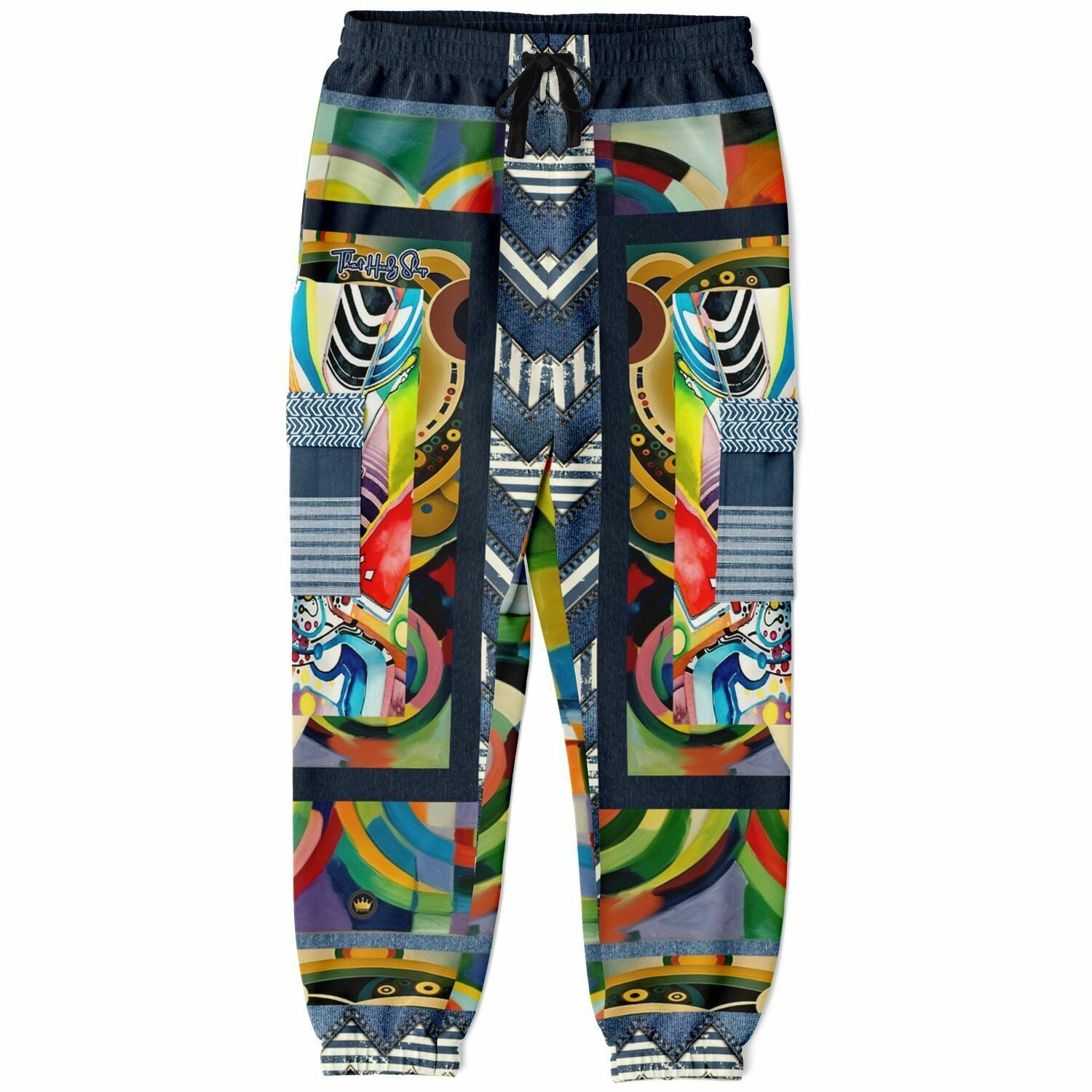 Sphynx of the New Realm Denim Rainbow Swirl Eco-Poly Unisex Cargo Joggers