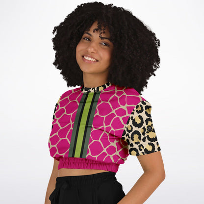 Cheetah Time 1863 Neon Stripe Eco-Poly Short Sleeve Cropped Sweater