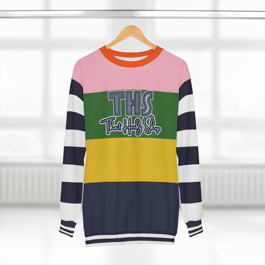 Pink Dayglo Rugby Stripe THS Logo Unisex Sweatshirt