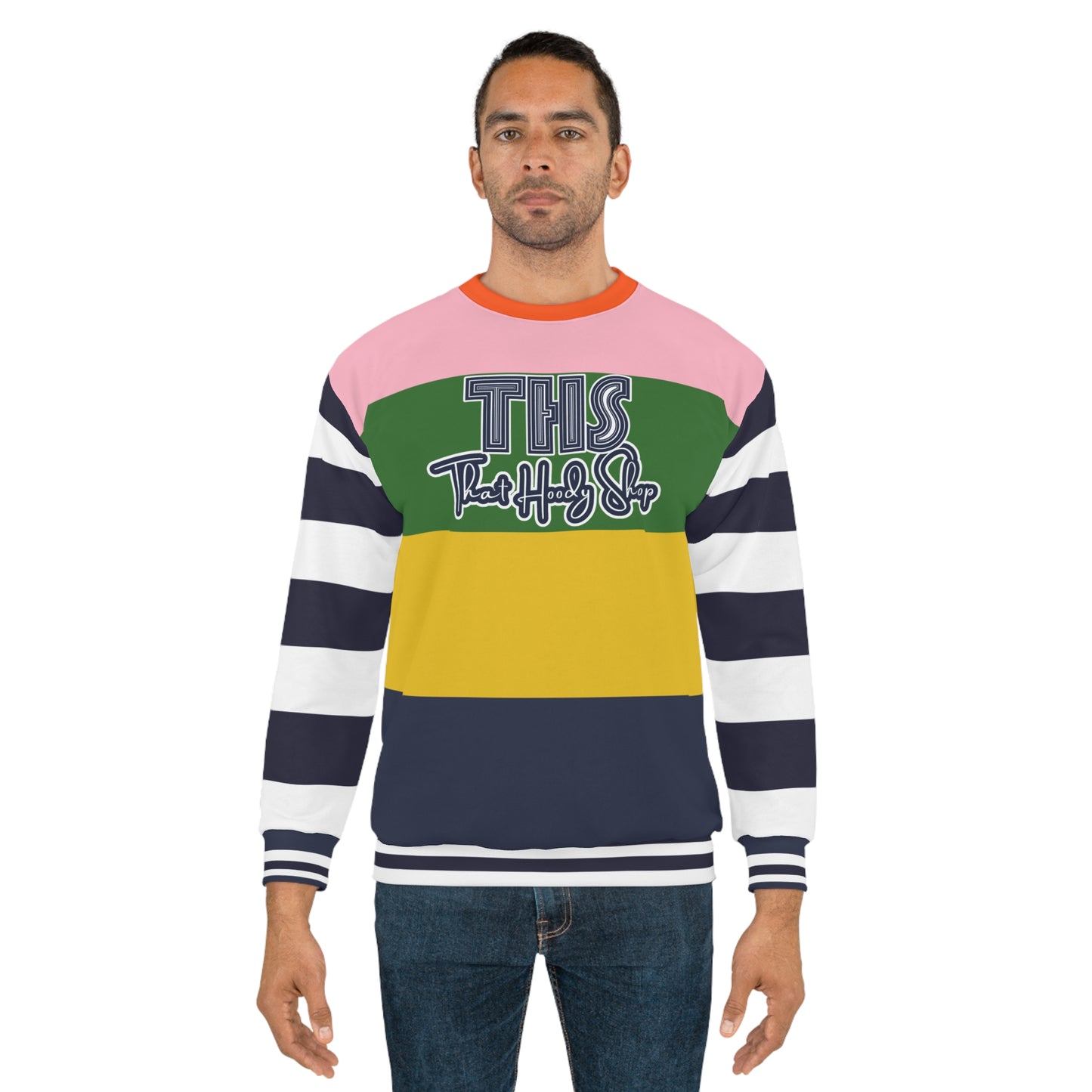 Pink Dayglo Rugby Stripe THS Logo Unisex Sweatshirt
