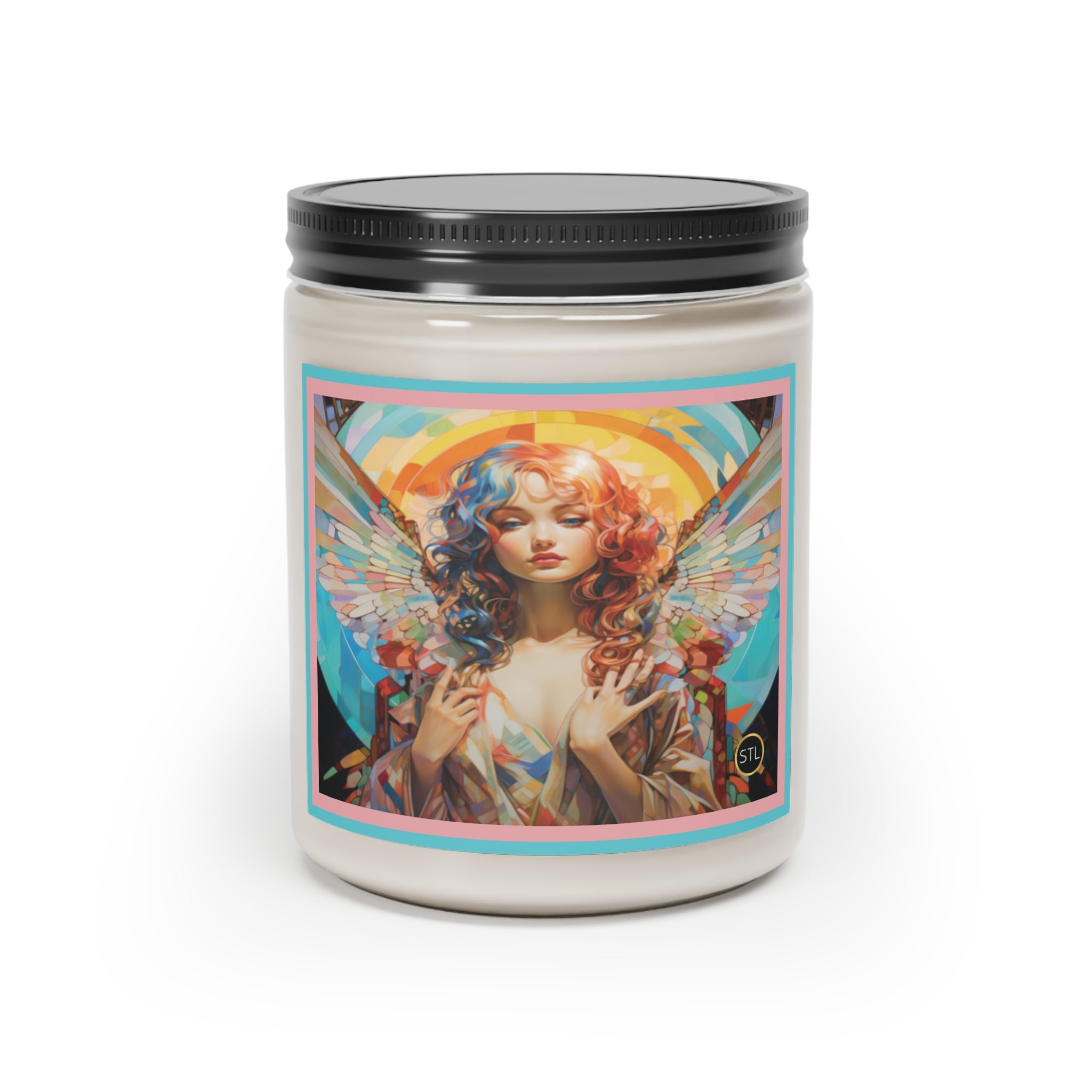 Vela perfumada de soja vegana Art Deco Angel vertida a mano - Canela, 9 oz