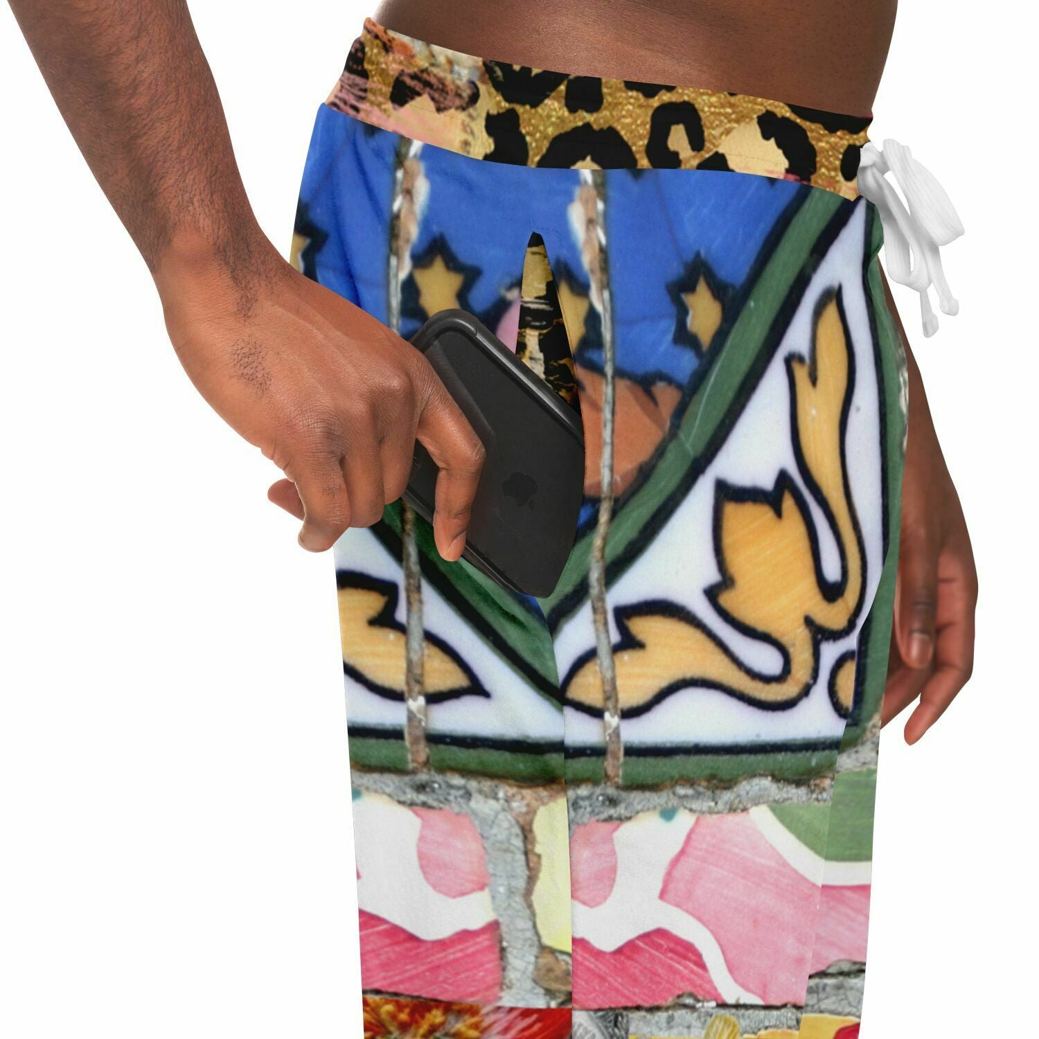 Joggers unisex de poliéster ecológico con mosaico floral de sabana africana rosa 