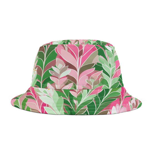 Floral patterned bucket hat on a white background