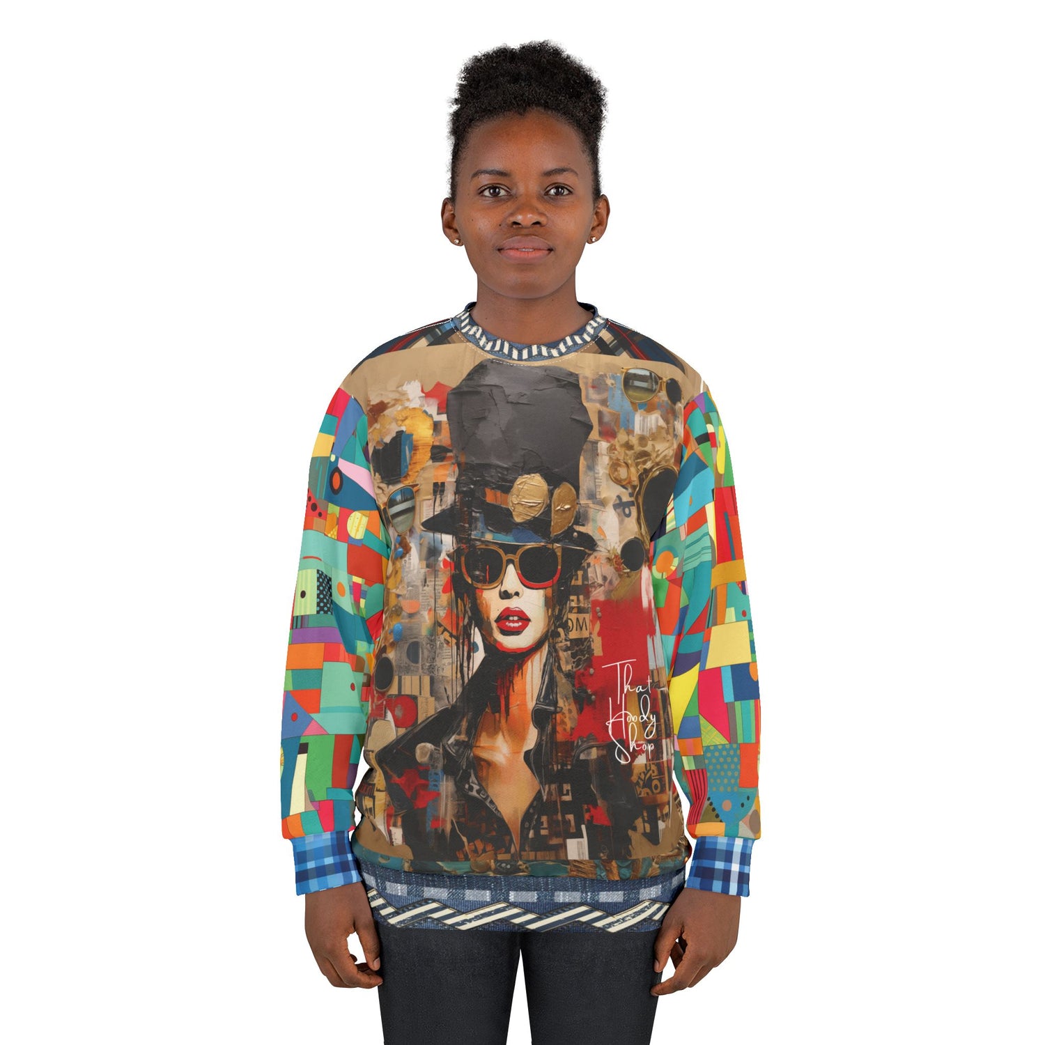 Girl in Chapeau Reflections Patchwork Unisex Sweatshirt (Gold Label)