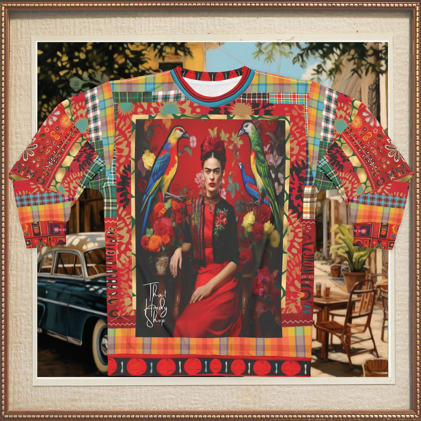 Frida Kahlo in Exotic Bird Floral Unisex Sweatshirt