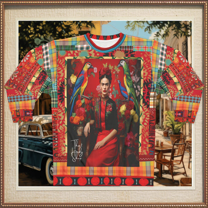 [Frida Kahlo Inspired] Woman in Exotic Bird Mid-Weight Polyester Unisex Sweatshirt (Gold Label)