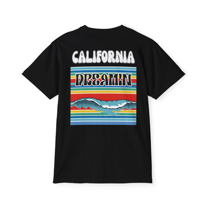 California Dreamin Ocean Wave Stripe Heavyweight Unisex Pocket T-Shirt