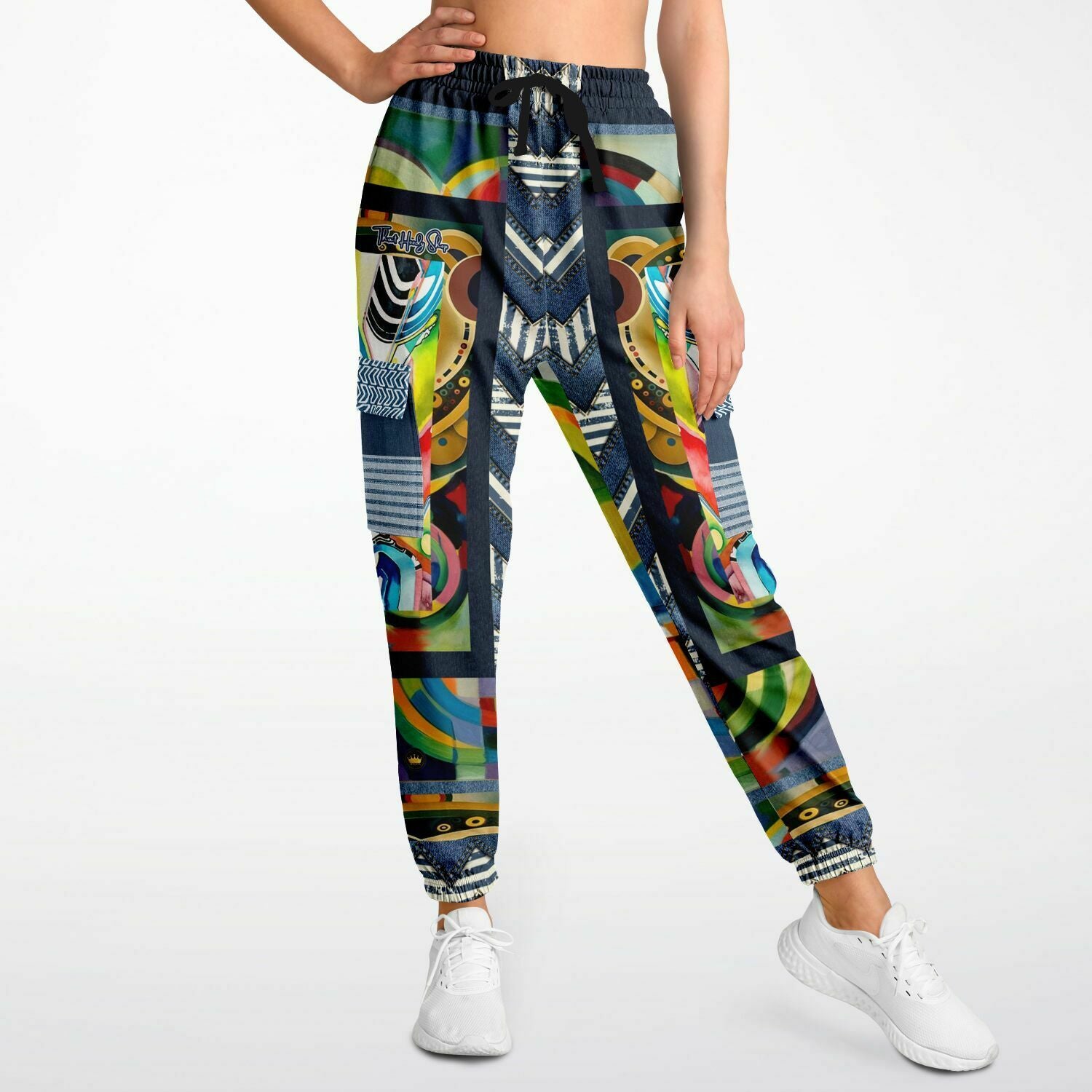 Sphynx of the New Realm Denim Rainbow Swirl Eco-Poly Joggers cargo unisex