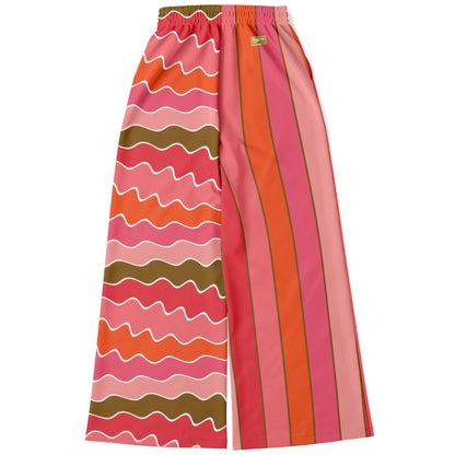 Coral Lipstick Rugby Stripe Eco-Poly Wide Leg Pants