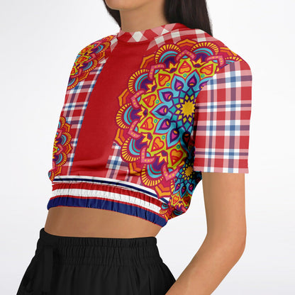 Hippy-Dippy Plaid Eco-Poly Cropped Short Sleeve Sweater