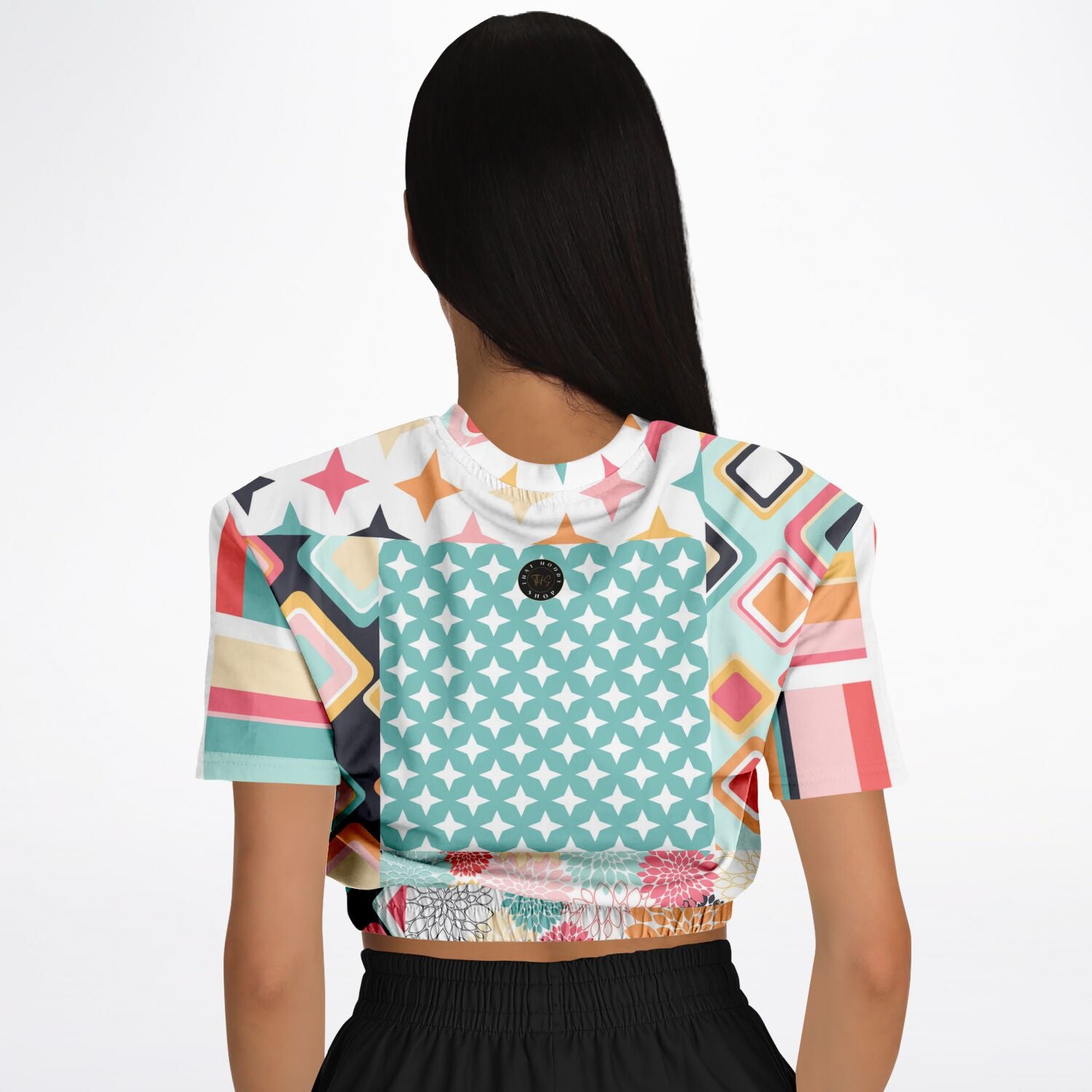 Old Miami Geometric Trefoil Eco-Poly Short Sleeve Cropped Sweater