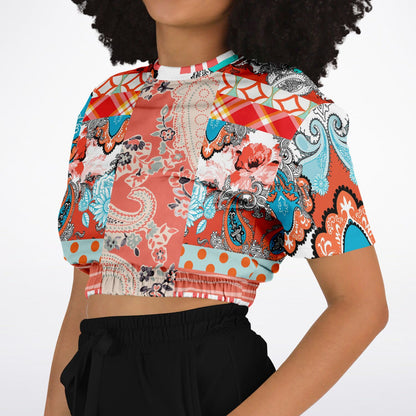 Coral Springs Hippie Patchwork Eco-Poly Short Sleeve Cropped Sweater