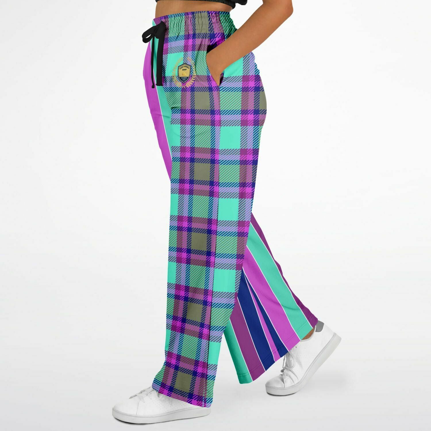 Purpalicious Plaid Rugby Stripe Eco-Poly Wide Leg Pants