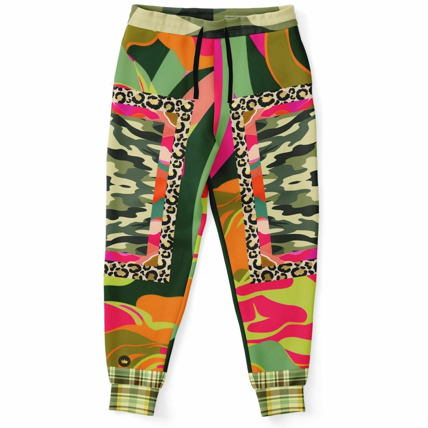 Joggers unisex de poliéster ecológico a cuadros de camuflaje floral Mardi Gras rosa 