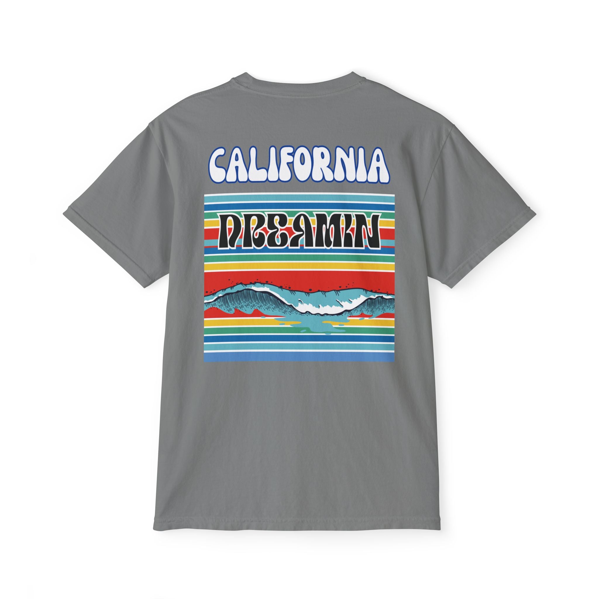 California Dreamin Ocean Wave Stripe Heavyweight Unisex Pocket T-Shirt